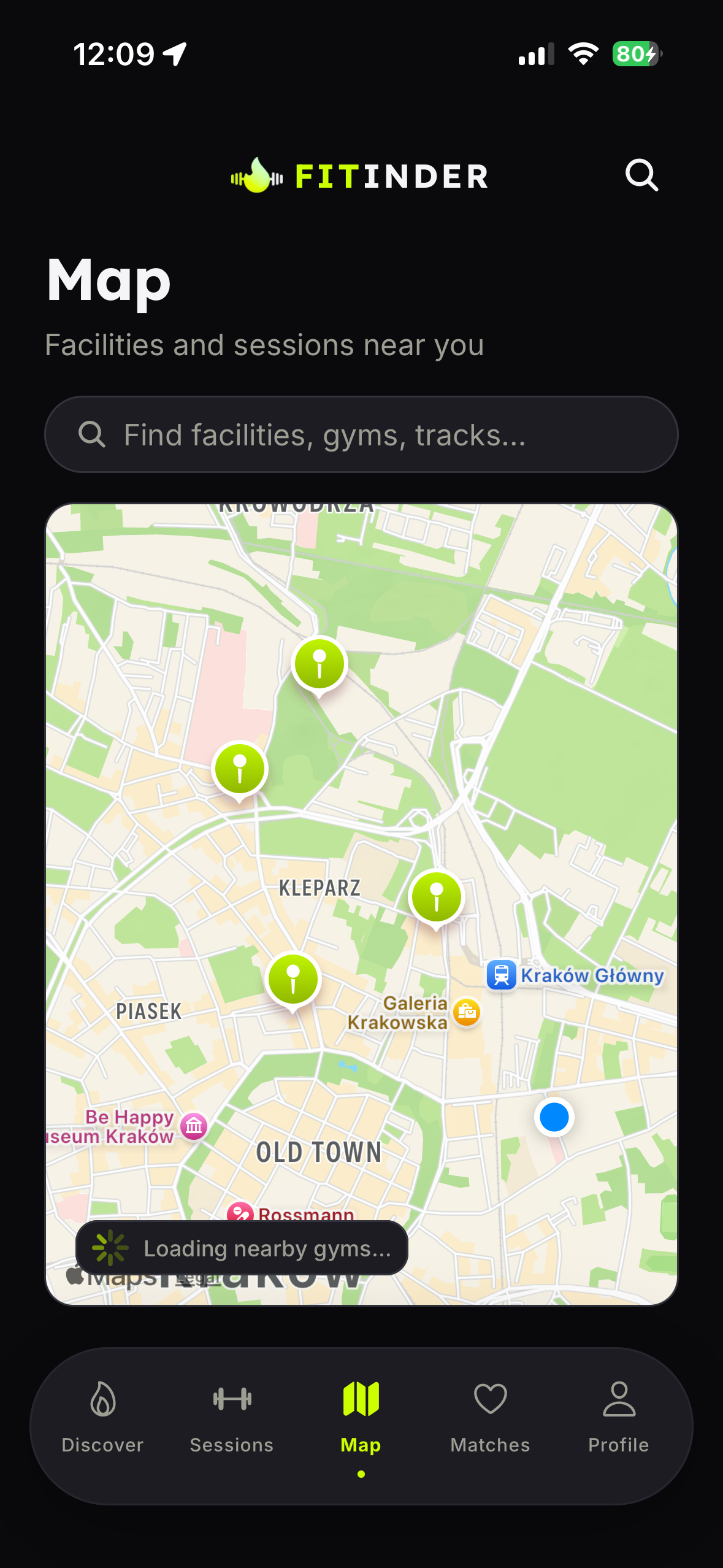 FiTinder map view