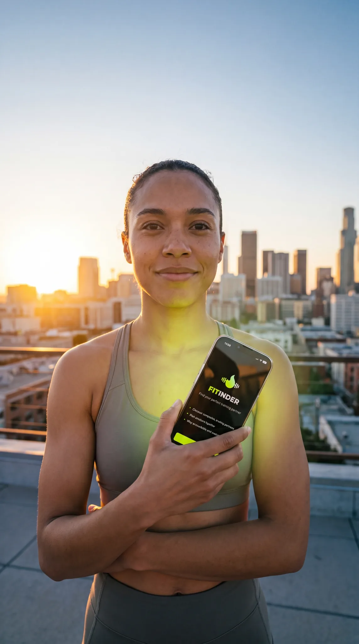 Sunrise rooftop, opening FiTinder to start a profile
